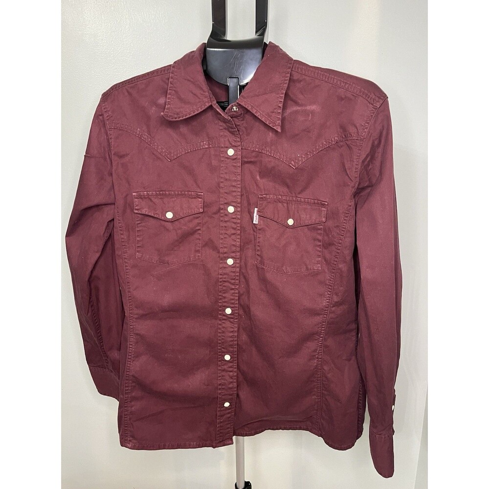 Carhartt Shirt Womens Large Burgundy Canvas Pearl Snap Western Workwear